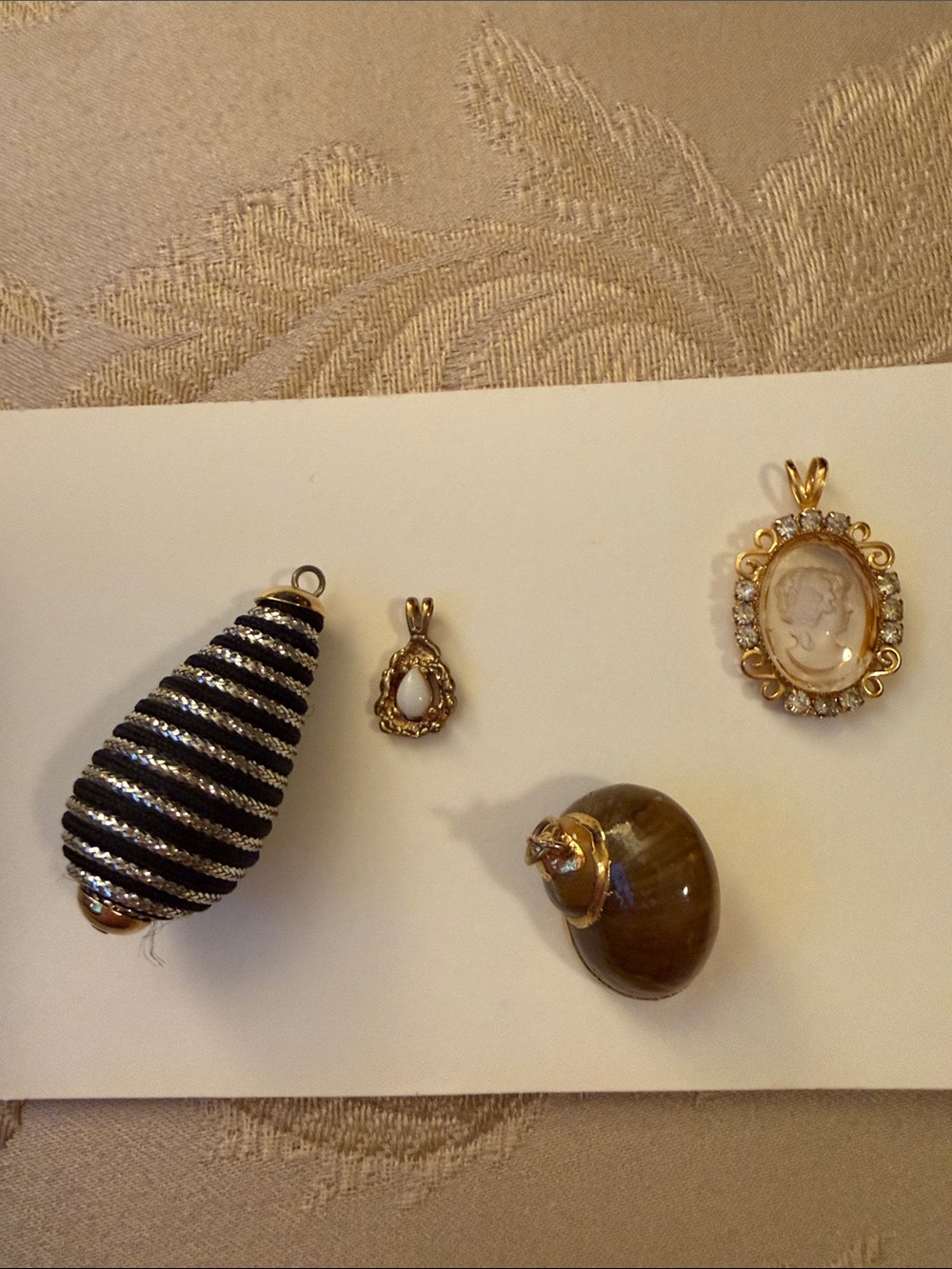 Gold Cameo Pendant with Crystal Halo + 3 pendants see photos